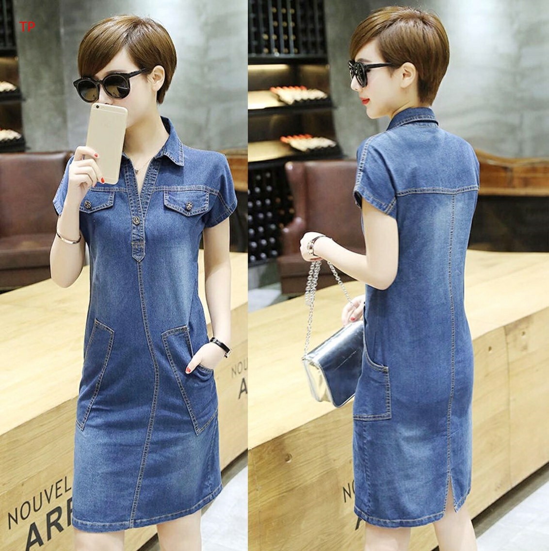 ĐẦM JEAN SUÔNG KIỂU CỔ SƠ MI - J.51